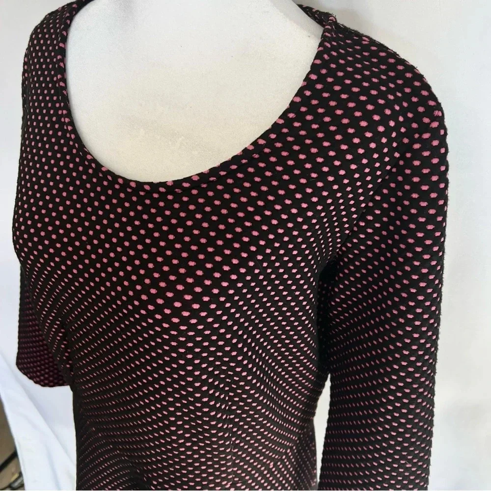 NY Collection A Line Polka Dot Dress Black Pink 3/4 Sleeve Back Zip Size Medium - Picture 6 of 15